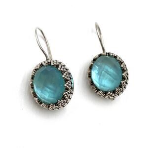 925 Sajen India Earrings Sterling Silver Blue Aquamarine 6.90g